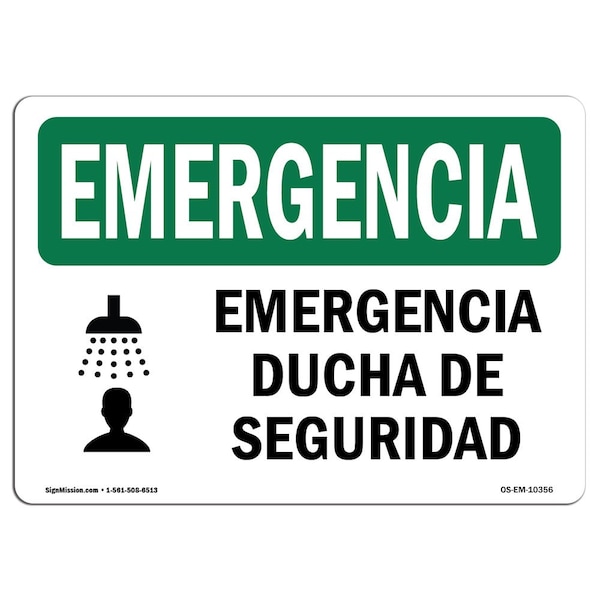 Signmission OSHA EMERGENCY Sign, Safety Shower Spanish, 7in X 5in Decal, 7" W, 5" H, Landscape OS-EM-D-57-L-10356 - main